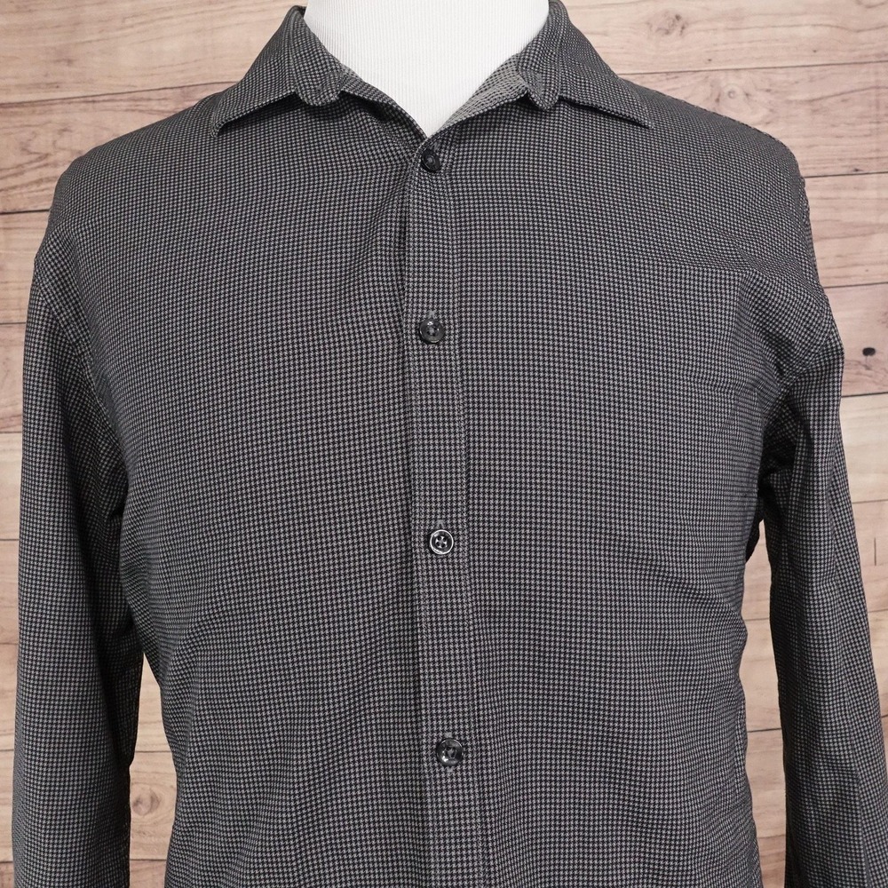 Perry Ellis Shirt Mens XL Gray Check Long Sleeve Button-Up Regular Fit Cotton